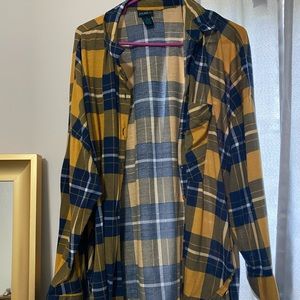 Blue and yellow plaid button down